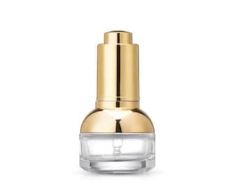 New Luxury Gold Press Pump Serum Bottle – 20ml/30ml Refillable Glass Bottle.