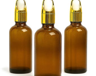 New Luxury Amber Glass Dropper Bottle with Gold Cap – 30g,50g,100g