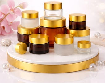 1 oz Cosmetic Jars with Gold Lids | Amber, Clear, Frosted, Black