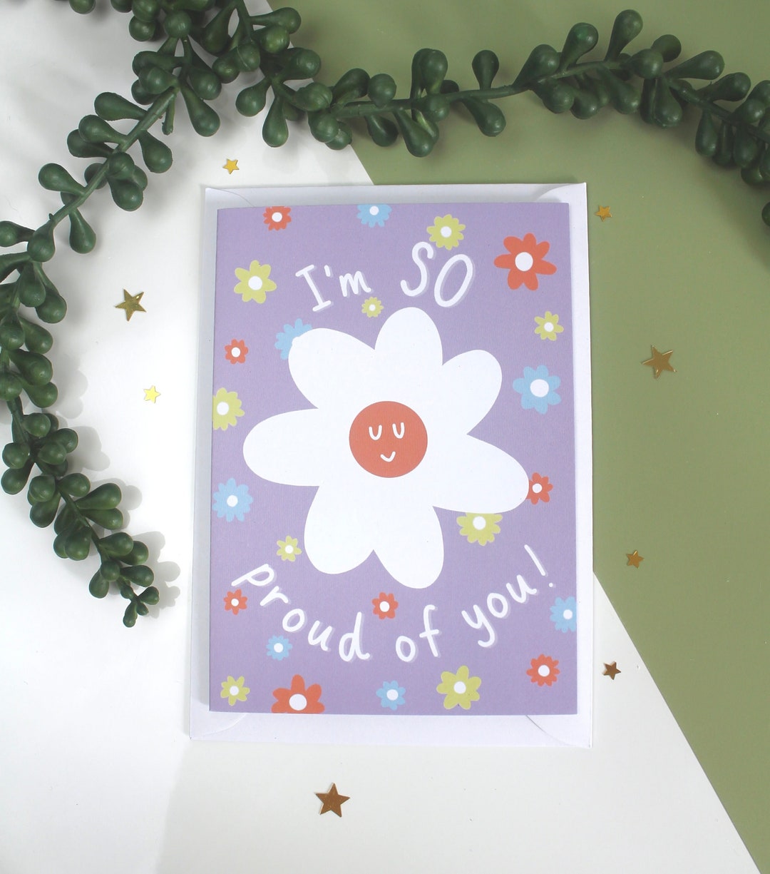 Im so Proud of You Greetings Card Purple Flowers Daisies Friend Mum ...