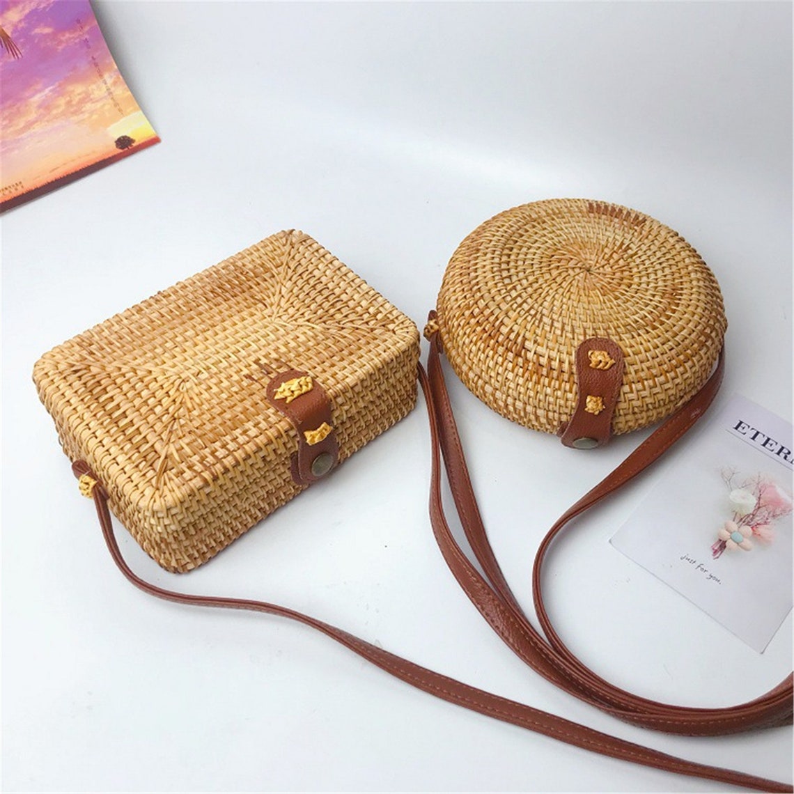Woven Rattan Bag Handmade Straw Shoulder Bag Small Beach Etsy