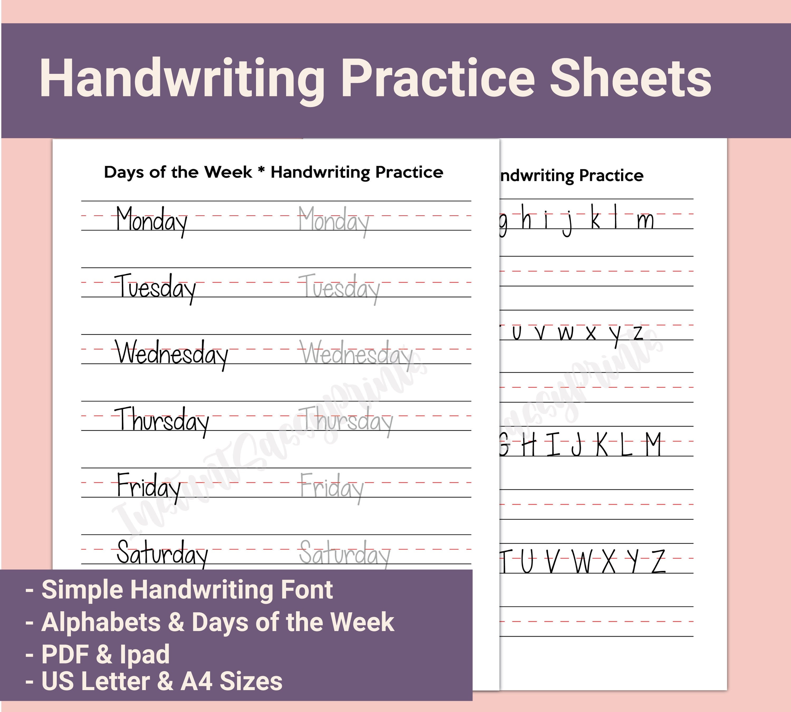 Handwriting Practice Alphabets Days of the Week | Etsy
