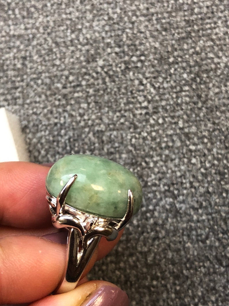 Natural Gray Jadeite Tiny Diamond Sterling Sliver Ring