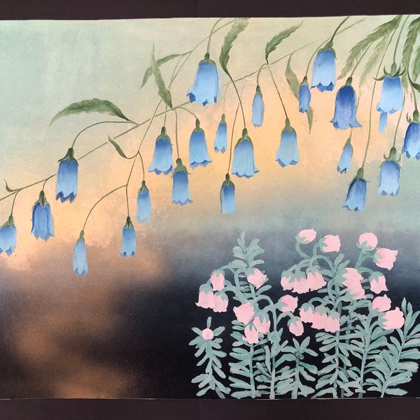 Kimiko Arakawa  (Japanese, 1937- ),  Original watercolor, Ca, 1980, Hand signed with red stamp,  Large size