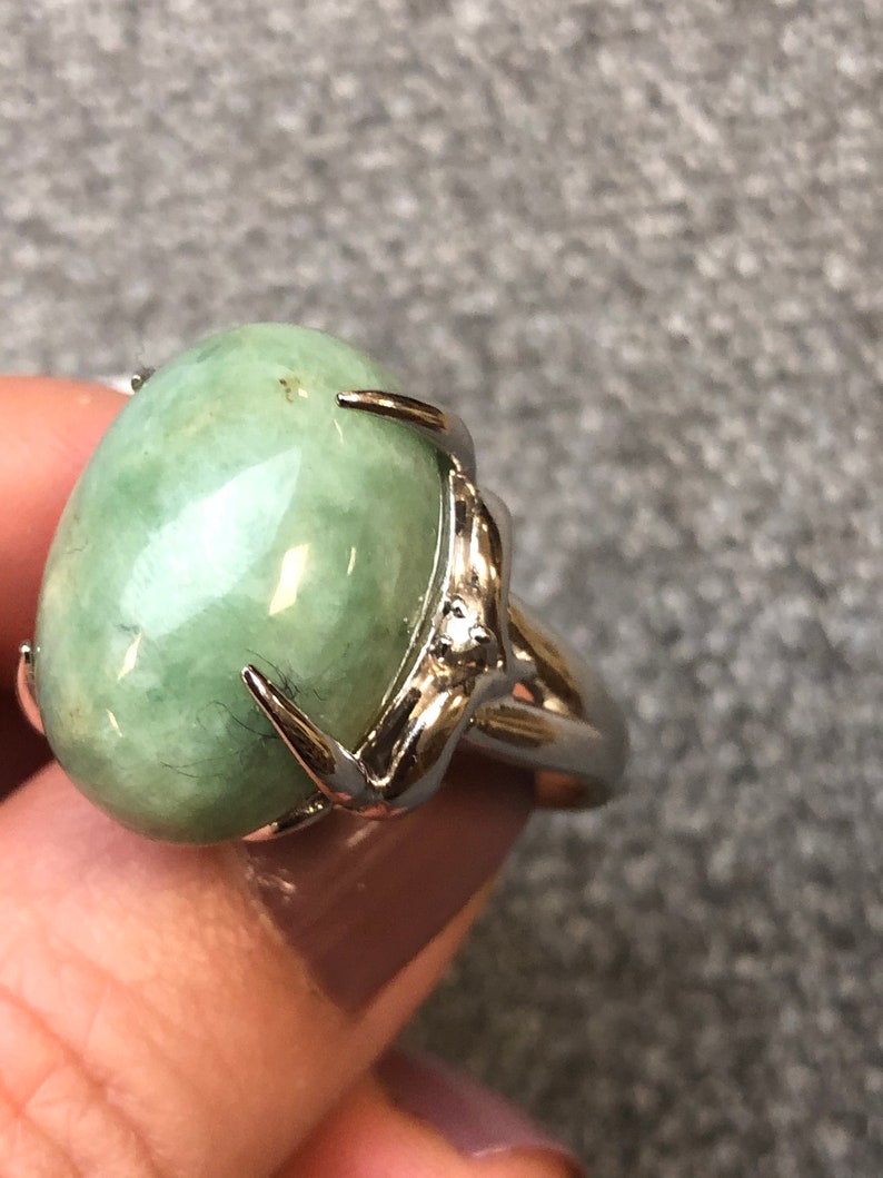 Natural Gray Jadeite Tiny Diamond Sterling Sliver Ring