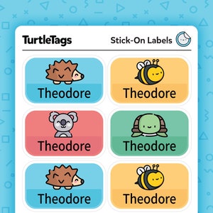 Etiquetas para guardería - Aptas para lavavajillas - Etiquetas personalizadas con nombre para guardería - Etiquetas para útiles escolares - Supergrandes - Tema de animales