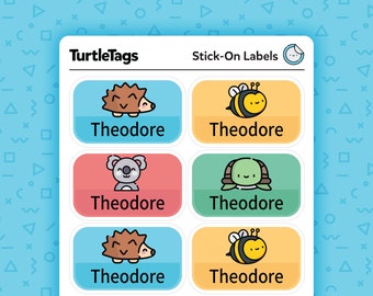 Etichette per asili nido - Etichette lavabili in lavastoviglie - Etichette personalizzate con nome per asili nido - Etichette per forniture scolastiche - Super grandi - Tema animali