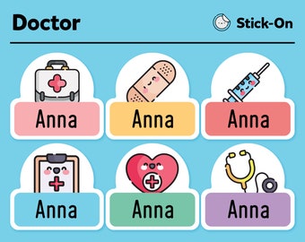 Niedliche spülmaschinenfeste Etiketten - niedliche Etiketten für die Kindertagespflege - süße wasserfeste Etiketten - süße Kinder-Namensetiketten - Doctor Pack - 48 Etiketten