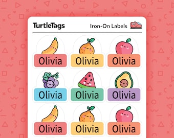 Iron-on Fabric Labels - Iron on Clothing Labels - Kids Clothing Labels - Custom Clothing Labels - Laundry Safe Labels - Fruits Theme