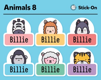 Etichette graziose lavabili in lavastoviglie - Etichette graziose per asili nido - Etichette graziose impermeabili - Etichette graziose con i nomi dei bambini - Confezione animali n. 8 - Set da 48