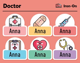 Bügeletiketten - Bügeletiketten für Kleidung - Stoffetiketten - Kleidung Etiketten - Kita Etiketten - Namen Etiketten - Doctor Pack - 48 Stück