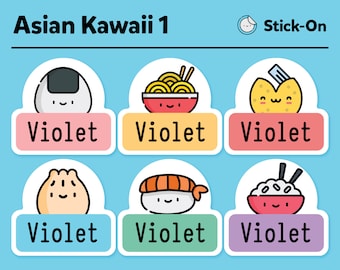 Cute Dishwasher Safe Labels - Cute Daycare Labels - Cute Waterproof Labels - Cute Kids Name Labels - Kawaii Asian Pack #1 - Set of 48