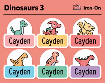 Bügeletiketten - Bügeletiketten für Kleidung - Bügeletiketten für Kleidung - Kindergarten Labels - Namensetiketten - Dino Pack #3 - 48 Stück