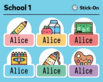 Niedliche spülmaschinenfeste Etiketten - niedliche Etiketten für die Kindertagespflege - niedliche wasserdichte Etiketten - süße Kinder-Namensetiketten - Back to School Pack #1 - 48 Etiketten