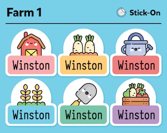 Niedliche spülmaschinenfeste Etiketten - niedliche Etiketten für die Kindertagespflege - niedliche wasserdichte Etiketten - niedliche Kinder-Namensetiketten - Farm Pack # 1 - 48 Etiketten