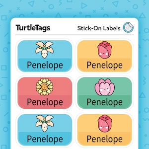 Etiquetas para guardería - Aptas para lavavajillas - Etiquetas personalizadas con nombre para guardería - Etiquetas para útiles escolares - Supergrandes - Tema floral