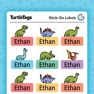 Etiquetas impermeables para nombres - Pegatinas personalizadas para guardería - Etiquetas personalizadas para nombres - Etiquetas para útiles escolares - Temática de dinosaurios