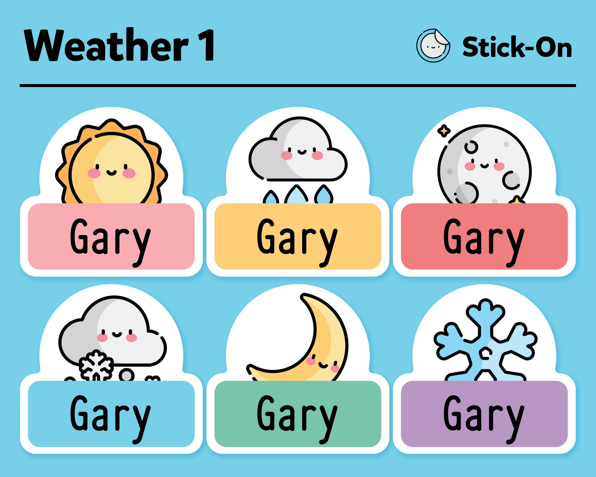 Cute Dishwasher Safe Labels - Cute Daycare Labels - Cute Waterproof Labels - Cute Kids Name Labels - Weather Pack #1 - Set of 48