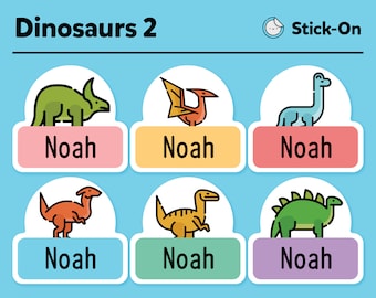 Etichette graziose lavabili in lavastoviglie - Etichette graziose per asili nido - Etichette graziose impermeabili - Etichette graziose con i nomi dei bambini - Confezione dinosauri n. 2 - Set da 48