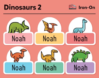Etiquetas termoadhesivas - Etiquetas para ropa - Etiquetas de tela - Etiquetas para ropa - Etiquetas para guardería - Etiquetas con nombre para niños - Paquete de dinosaurios n.° 2 - Juego de 48