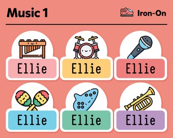 Bügeletiketten - Bügeletiketten für Kleidung - Stoffetiketten - Kleidung Etiketten - Kindergarten Etiketten - Kinder Namen Etiketten - Musik Pack #1 - 48 Stück