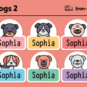 Iron On Labels - Iron On Clothing Labels - Fabric Labels - Clothing Labels - Daycare Labels - Kids Name Labels - Dog Pack #2 - Set of 48