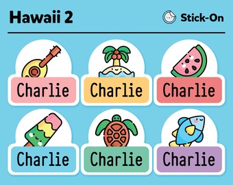 Niedliche spülmaschinenfeste Etiketten - niedliche Etiketten für die Kindertagespflege - süße wasserdichte Etiketten - niedliche Kinder-Namensetiketten - Hawaii Pack #2 - 48 Etiketten