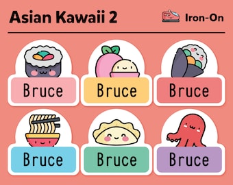 Bügeletiketten - Bügeletiketten für Kleidung - Stoffetiketten für Kleidung - Kindergarten Etiketten - Kinder Namensetiketten - Kawaii Pack #2 - 48 Stück im Set