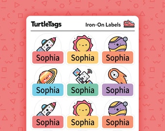 Iron-on Fabric Labels - Iron on Clothing Labels - Kids Clothing Labels - Custom Clothing Labels - Laundry Safe Labels - Space Theme