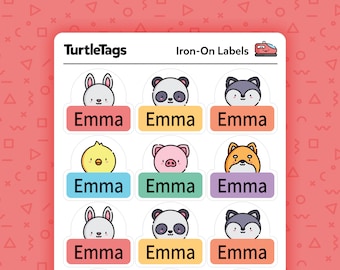 Iron-on Fabric Labels - Iron on Clothing Labels - Kids Clothing Labels - Custom Clothing Labels - Laundry Safe Labels - Animals 2 Theme
