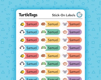 Etichette per asili nido - Etichette lavabili in lavastoviglie - Etichette personalizzate con nome per asili nido - Etichette per forniture scolastiche - Mini etichette - Tema animali