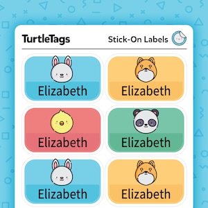 Etiquetas para guardería - Aptas para lavavajillas - Etiquetas personalizadas con nombre para guardería - Etiquetas para útiles escolares - Supergrandes - Tema Animal 2