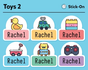 Niedliche spülmaschinenfeste Etiketten - niedliche Etiketten für die Kindertagespflege - niedliche wasserfeste Etiketten - süße Kinder-Namensetiketten - Toy Pack #2 - 48 Etiketten