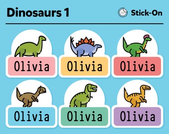 Etiquetas bonitas aptas para lavavajillas - Etiquetas bonitas para guardería - Etiquetas bonitas impermeables - Etiquetas bonitas para nombres de niños - Paquete de dinosaurios n.° 1 - Juego de 48
