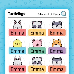 Etichette impermeabili con nome - Adesivi con nome - Etichette personalizzate per asili nido - Etichette personalizzate con nome - Etichette per forniture scolastiche - Tema animale 2