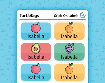 Etichette per asili nido - Etichette lavabili in lavastoviglie - Etichette personalizzate con nome per asili nido - Etichette per forniture scolastiche - Super grandi - Tema frutta