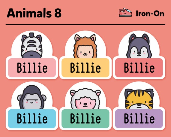 Round iron-on name labels for children's clothing