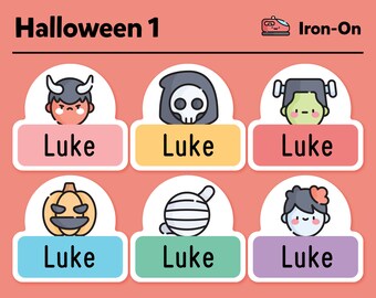 Bügeletiketten - Bügeletiketten für Kleidung - Stoffetiketten - Kinderetiketten - Kinderetiketten - Halloween Pack #1 - 48 Stück