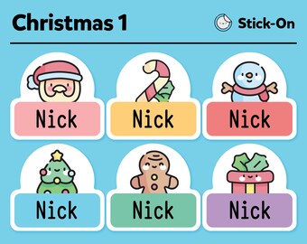 Niedliche spülmaschinenfeste Etiketten - niedliche Etiketten für die Kindertagesstätte - niedliche wasserfeste Etiketten - süße Kinder-Namensetiketten - Weihnachtspaket #1 - 48 Etiketten