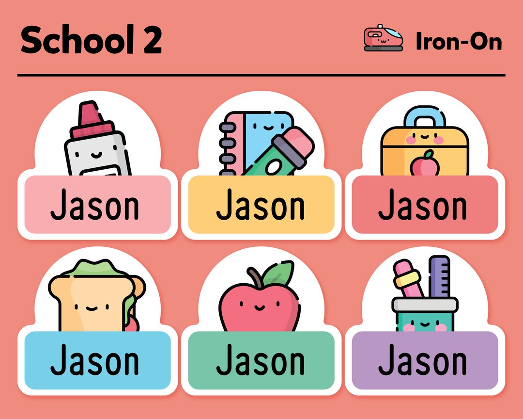 Iron on Labels Iron on Clothing Labels Fabric Labels Clothing Labels  Daycare Labels Kids Name Label School Pack 2 Set of 48 
