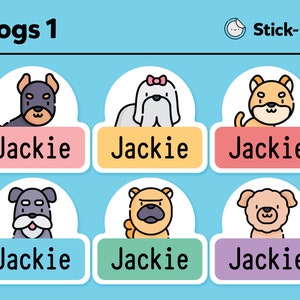 Cute Dishwasher Safe Labels - Cute Daycare Labels - Cute Waterproof Labels - Cute Kids Name Labels - Cute Dog Puppy Pack #1 - Set of 48