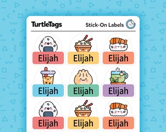 Etichette per asili nido - Etichette lavabili in lavastoviglie - Etichette personalizzate per asili nido - Etichette per forniture scolastiche - Etichette per biberon - Tema kawaii asiatico