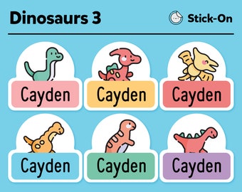 Niedliche spülmaschinenfeste Etiketten - niedliche Etiketten für die Kindertagespflege - niedliche wasserfeste Etiketten - niedliche Kinder-Namensetiketten - Dinosaurier Pack #3 - 48 Stück im Set