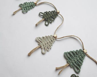 Nordic Christmas Tree Bunting, Recycled Cotton Cord Garland, Boho Holiday Decor