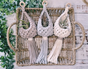 Macrame Air Plant Hanger, Boho Home Decor, Mini Plant Pod