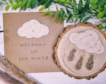 New Baby Card, Welcome to the world, Macramé Card, Newborn, Gender Neutral, Cloud Card, Baby Gift, Baby Shower, Greetings Card