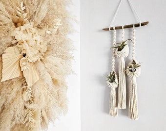 Triple Macrame Plant Hanger, Air Plant Wall Hanging, Boho Home Decor