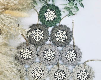 Macramé Christmas Tree Ornament Pack, Mini Wreath for Christmas Tree, Christmas, Rustic Tree Decor, Xmas Decorations, Neutral Decorations
