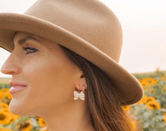 Handmade Micro Crochet Bow Earrings, 18k Gold Plated Hooks