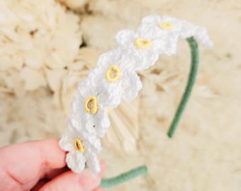 Handmade Crochet Daisy Headband, Cotton Flower Hair Accessory